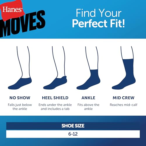 Hanes Men's Cushioned Ankle Socks Pack - Black Heel Shield, Size 6-12, Moisture-Wicking & Impact Zone Support