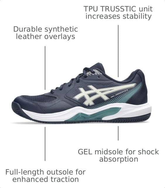 ASICS Men's Gel-Dedicate 9 Clay Tennis Shoes 9.5 White/Vintage Khaki, Midnight/Oatmeal