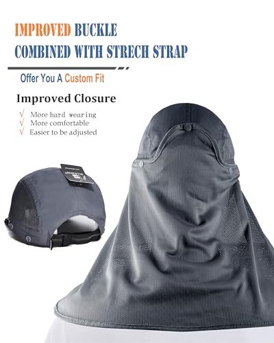 Sun Protection Hat for Men Women UPF 50+ Fishing UV Face & Neck Cover - Dark Grey 7 1/8-7 5/8