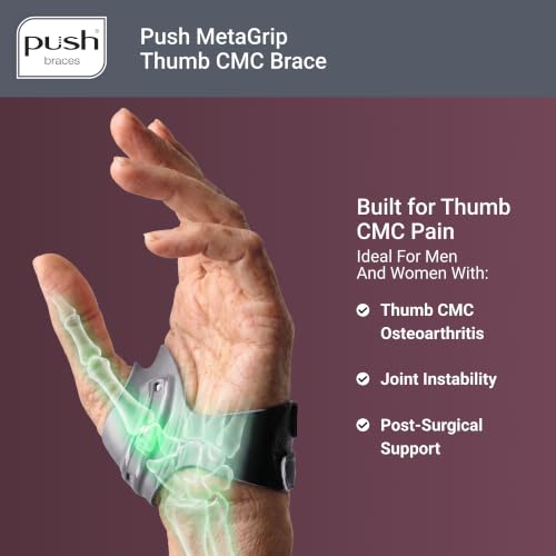 PUSH MetaGrip CMC Thumb Brace for Arthritis Relief, Right Hand Small Grey