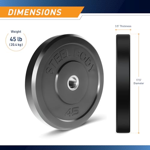 Steelbody 45 lb Rubber Bumper Weight Plate for Olympic Barbell - Solid & Waterproof