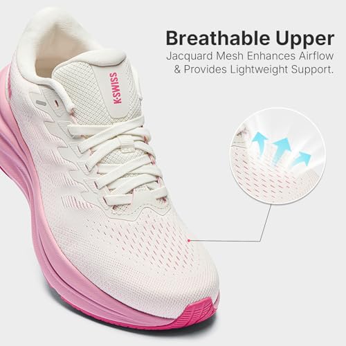 K-Swiss Women's Shadx Running Sneakers - White & Pink, Walking & Jogging Shoe