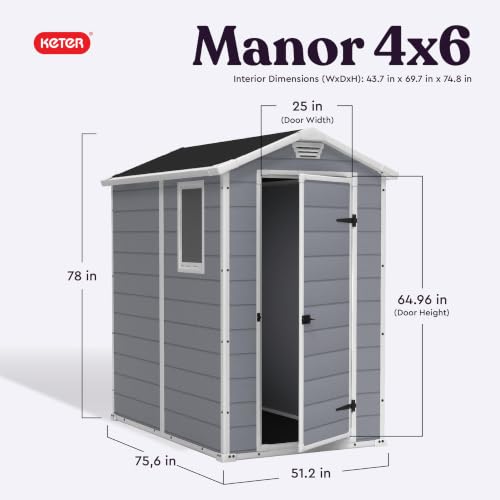 Keter Manor 4x6 Resin Outdoor Storage Shed - Weatherproof Garden & Patio Organizer