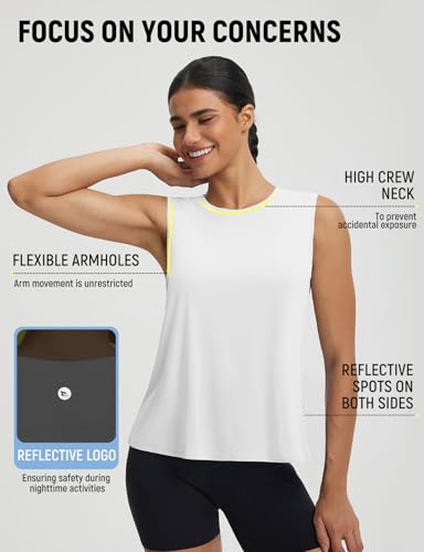 Baleaf Women's Sleeveless Workout Tank Top - Loose Fit, Split Back, White, Medium