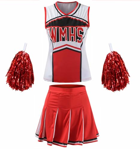 Women's Cheerleader Costume Uniform Halloween Fancy Dress Cosplay Outfit - Red X-Large