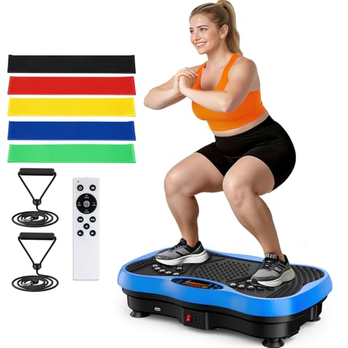 Blue Vibration Plate Exercise Machine for Full Body Workout, 130 Levels, Bluetooth, 450 Lb Capacity