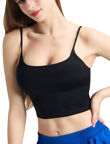 Women’s Adjustable Spaghetti Strap Crop Top with Padded Longline Sports Bra