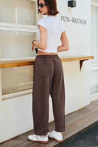Panadila Women's Wide Leg Barrel Sweatpants - Medium, Coffee Brown
