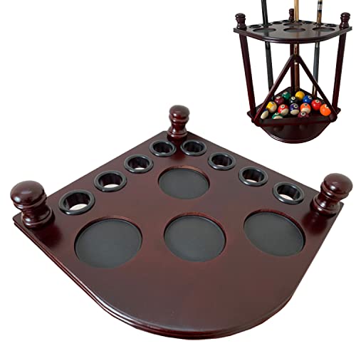 Pool Cue Rack Floor Stand - Holds Up to 8 Cues & Accessories - Traditional Mahogany
