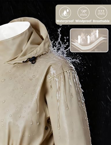 Women’s Waterproof Rain Suit Hooded Rain Jacket and Pants - Medium Khaki