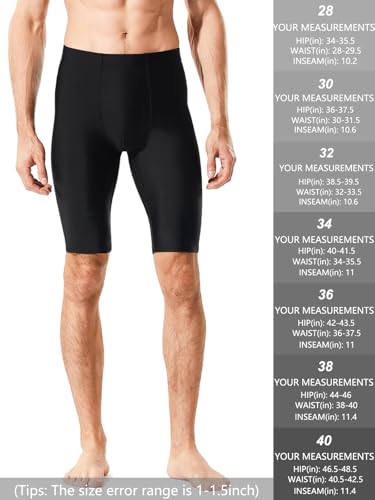 Men's Swim Jammers Athletic Racing Swimwear Long Shorts Size 28-40 11 Inseam Black