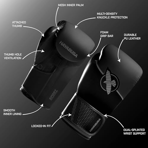 Hayabusa Sport Boxing Gloves 16oz Black Charcoal Dual-Splinted Support