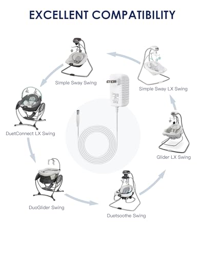 10 Feet Baby Swing Power Cord - 6V AC Adapter for Fisher Price, Graco, Ingenuity & Nova Swing - Variation of THIS listing