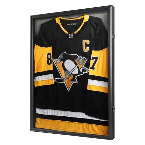 Zmiky Large Black Jersey Display Frame 26x37 with Lock & UV Protection – Shadow Box for Sports Jerseys & Memorabilia, Includes 2 Locks & Black Variation