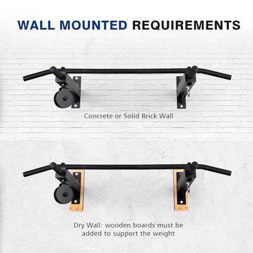 LIONSCOOL Multifunctional Wall Mounted Pull Up Bar with Pulley System - 48" with 16"/24" Spacing