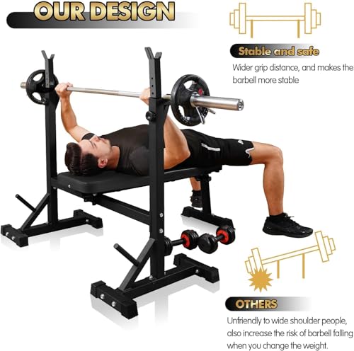 CANPA Black Olympic Weight Bench with Squat Rack - Adjustable Home Gym Equipment