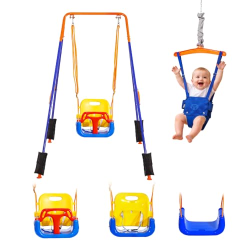 Toddler Swing and Jumper Set with Foldable A-Frame - Orange & Blue Variation