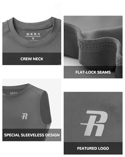 Runhit Boys Sleeveless Athletic Compression Tank Top Kids Quick Dry Sports Shirt - Large Grey