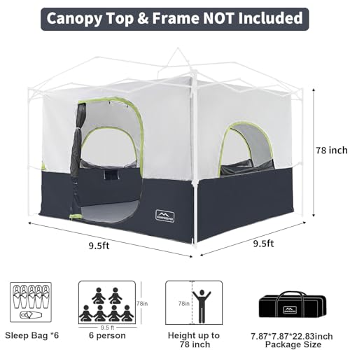 Black Camping Inner Tent for Pop Up Canopy - Vented Roof, Fits 10x10