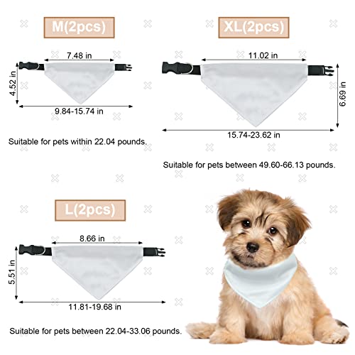 Pet Bandanas with Adjustable Buckle - 2 Pack Sublimation Blank Dog Bandanas for Small Medium Dogs, M Variation