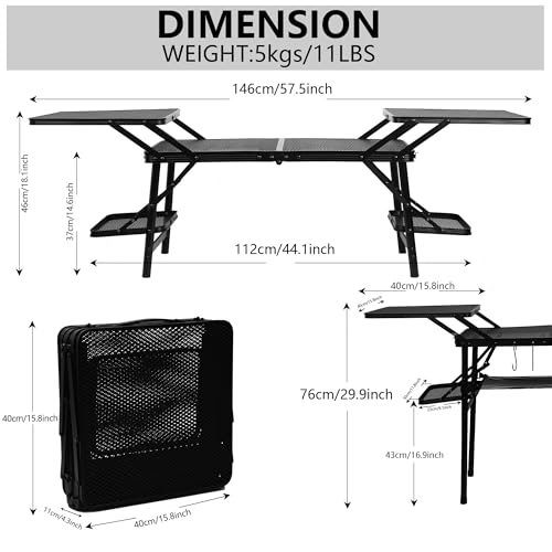 Nice C Black Camping Folding Metal Table with 4 Side Tables for Outdoor Cooking