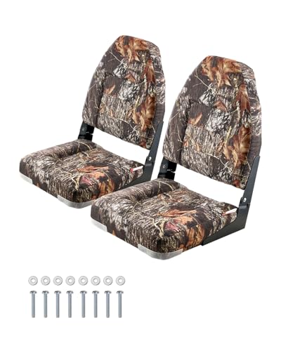 2 Pack Camo Boat Seat - Folding Fishing High Back Seat with Thick Cushion & Aluminum Hinges