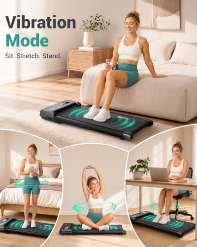 TKWRUN Black 6 Walking Pad with Vibration Plates & Incline - Under Desk Treadmill