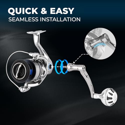 GOMEXUS CNC Silver Black Power Handle for Shimano Spinning Reels, 70mm Long Crank, Premium Bearings