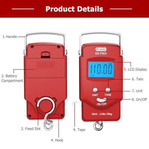 Digital Fish Scale 110 lb with Tape - Red