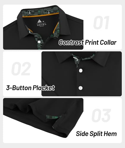Men's Short Sleeve Golf Polo Shirt - Moisture-Wicking, Performance, Casual, Black, X-Large