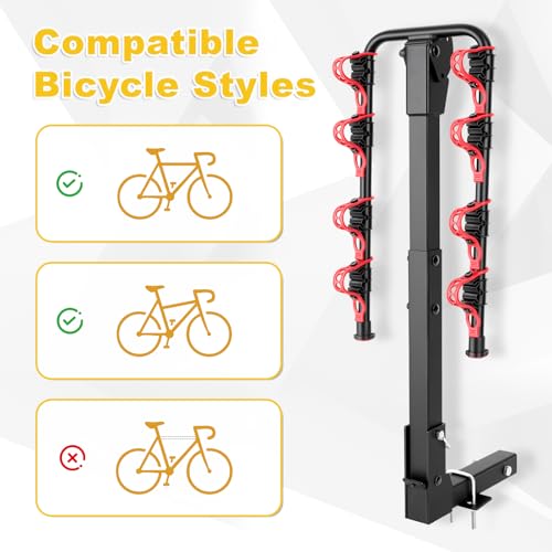 4 Bike Hitch Mount Rack for Car - Heavy Duty Steel, 245 lbs Capacity, Foldable & Tilt