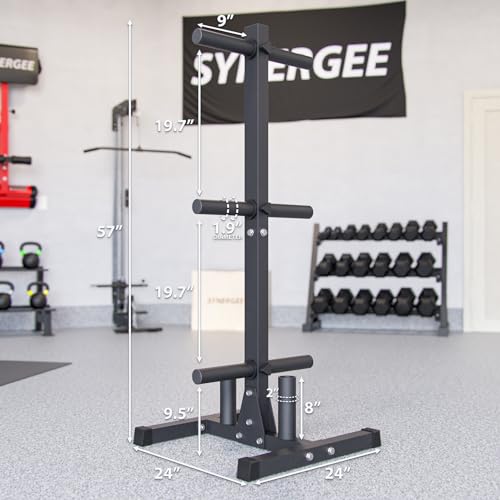 Synergee Olympic Plate & Barbell Storage Rack - Heavy Duty Vertical Weight Holder