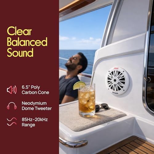 6.5-Inch Dual Marine Waterproof Speakers - 2-Way Weather Resistant Stereo System, 200W Power, White, Pair