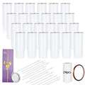 YOUKE OLA 24 Pack 20oz Sublimation Tumblers Straight Skinny Insulated Blank Cups with Gift Boxes & Accessories