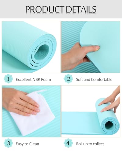 Yoga Mat Set 2 Pieces with Light Green and Light Yellow - Thick Non-Slip Exercise Mats for Home & Gym