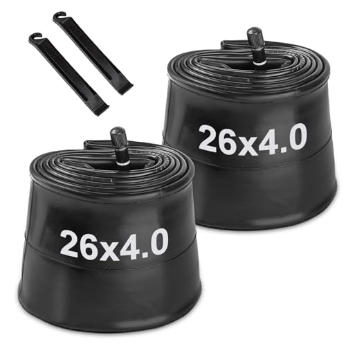 26x4.0 Inch Fat Bike Inner Tube - Schrader Valve, Puncture-Resistant Butyl Rubber, 2-Pack with Tire Levers