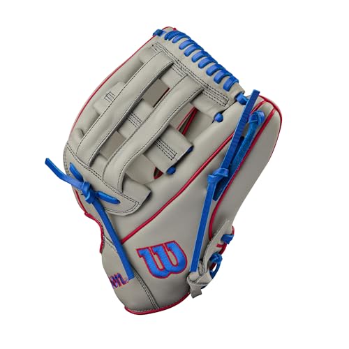 Wilson A900 Youth Baseball Glove 12" Left Hand Throw Grey/Red/Royal, Utility Style