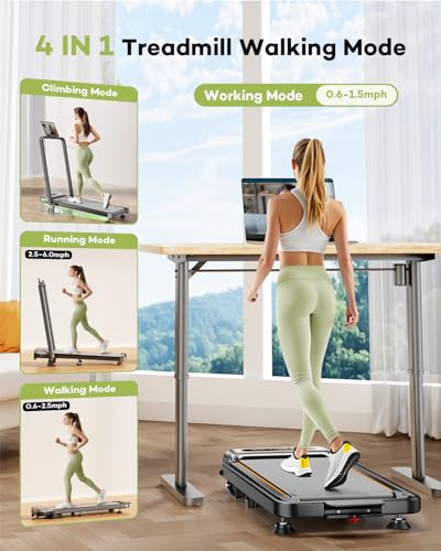 Foldable Walking Pad Treadmill with 12% Incline, 3.5HP Low Noise, Handle Bar, Silver