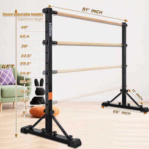 FC FUNCHEER 4FT Adjustable Wooden Ballet Barre - Portable Dance & Fitness Equipment