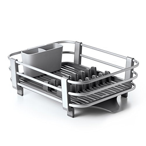 OXO Good Grips Dish Rack - Rustproof Aluminum Kitchen Dish Drying Organizer, with Adjustable Drain Tray & Removable Utensil Cup