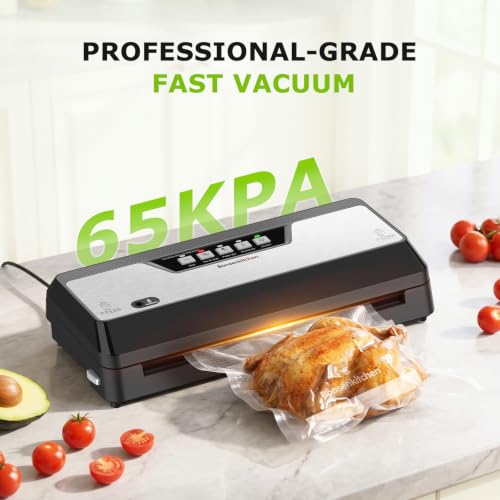 Bonsenkitchen Vacuum Sealer Machine with 1 Roll & 5 Bags, Black - Food Preservation & Custom Bag Cutter