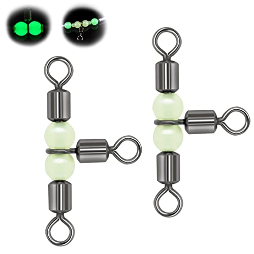 3-Way Fishing Swivels with Luminous Beads - 30 Pack, Saltwater & Freshwater