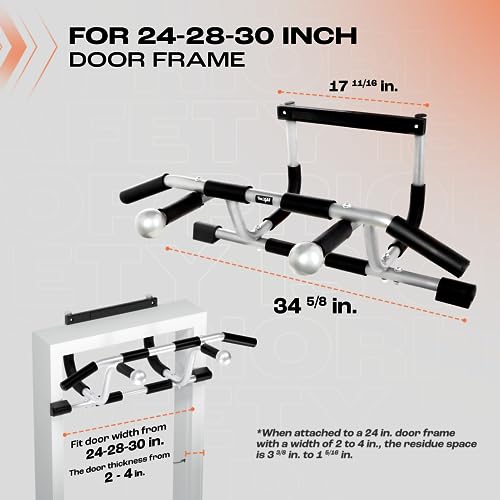 Yes4All Heavy Duty Door Pull Up Bar for Home Gym, Supports 300 lb, Multi-Grip Handles, Fits 24-36 inch Doorways