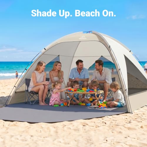 Wolfwise Beige 8-Person Beach Tent Sun Shelter with UPF 50+ Ventilated Cabana