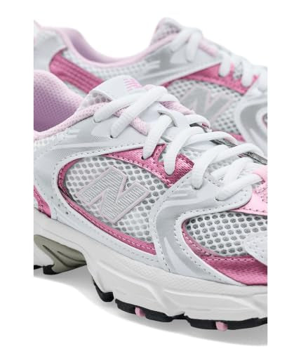 New Balance Boys' White/Pink Sugar Sneakers - Big Kid 5 Running Shoes