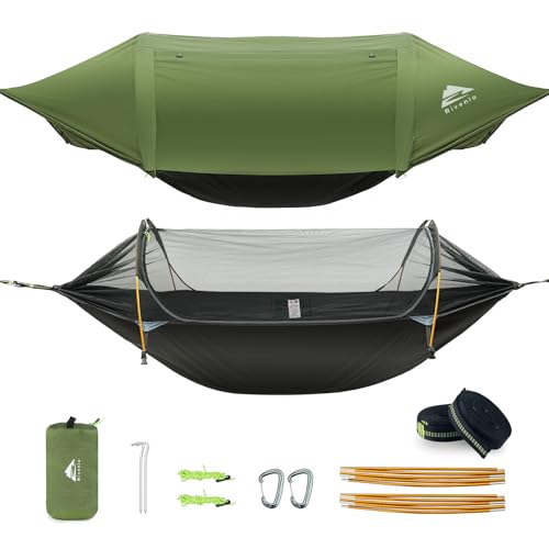 Rivenlo Green Camping Hammock Tent with Mosquito Net & Rainfly – 3-in-1 Lightweight Waterproof Outdoor Gear