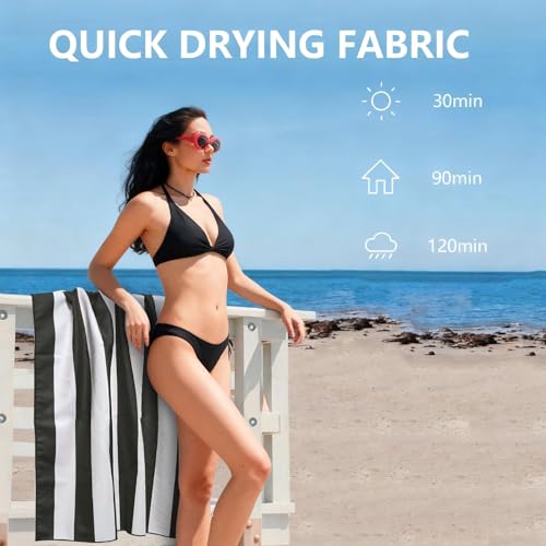 Black 35x71 Inch Microfiber Beach Towel - Lightweight, Quick Dry, Sand Resistant
