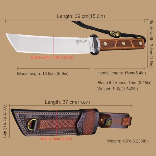 BA-KOR 7mm 9Cr18MoV Steel Fixed Blade Hunting Knife with Sandalwood Handle & Scabbard
