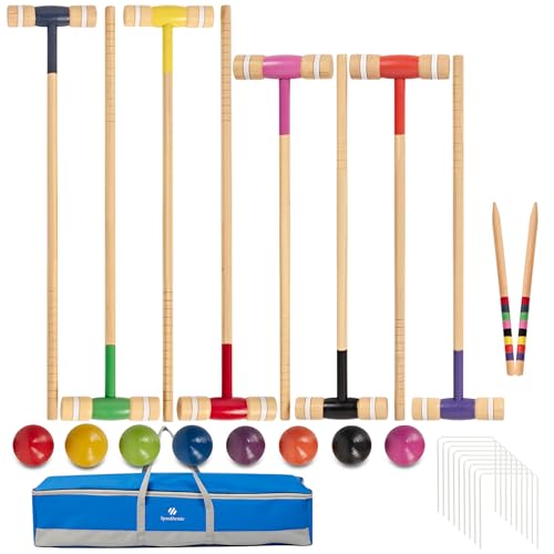 SpeedArmis 8-Player Croquet Set with 28 & 32 Inch Rubber Mallets - Burlywood