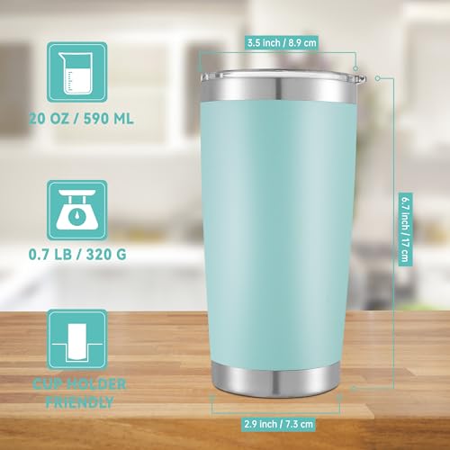 Turquoise 20 oz Stainless Steel Tumblers Bulk Set with Lids - 12 Pack
